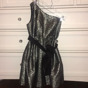One shoulder black and silver cheetah print dress